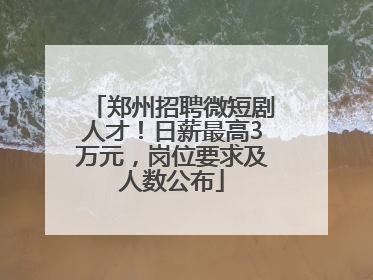 郑州招聘微短剧人才！日薪最高3万元，岗位要求及人数公布